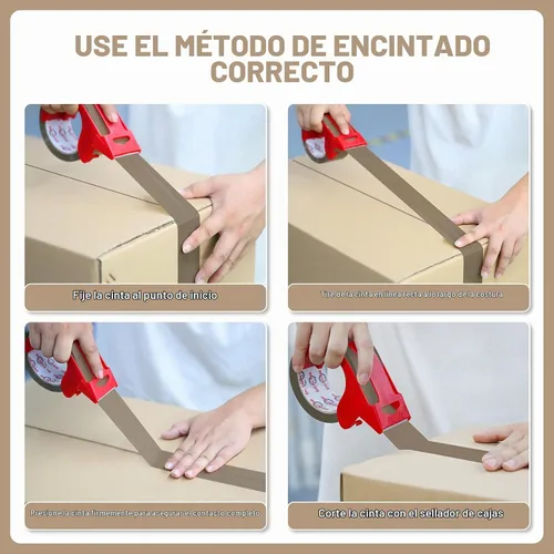 Vista 5 de Cinta de embalaje marrón de 2 pulgadas x 60 yardas, 3 rollos con dispensador - Cinta de sellado de paquetes resistente para envío, mudanza