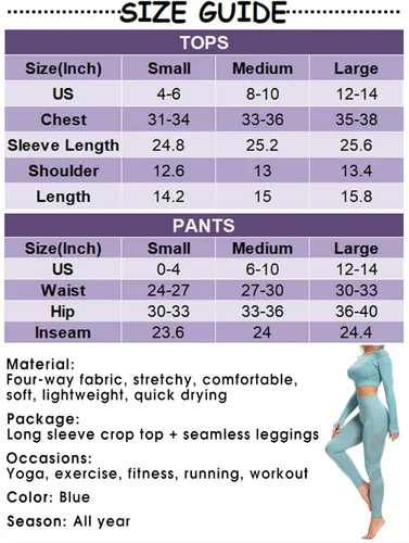 Vista 5 de YOFIT - Conjunto deportivo de 2 piezas leggings de yoga de cintura alta sin costuras y crop top con manga larga para mujer, juego de ropa