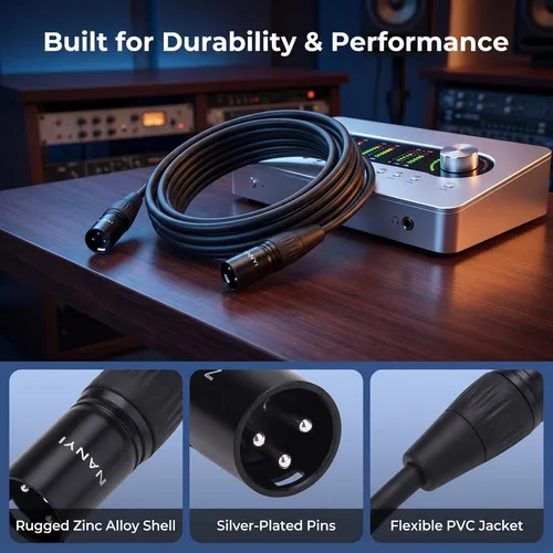 Vista 4 de NANYI XLR cable de micrófono macho a macho, cable de conexión de 3 pines, 1.6 pies 3-pin XLR male to male patch cable; 1.6ft; 25AWG OFC; copper