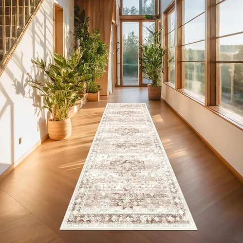 Vista 123 de Hazo Haus – Alfombra pequeña para entrada, cocina o baño, antideslizante con base de goma, resistente a las manchas y a la decoloración, diseño