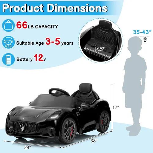 Vista 6 de Winado Maserati - Coche eléctrico con licencia de 12 V para niños pequeños Negro