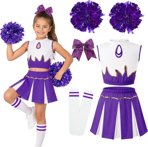 Vista 7 de lontakids Traje de animadora para niñas, 5 piezas, diseño de llama Rojo