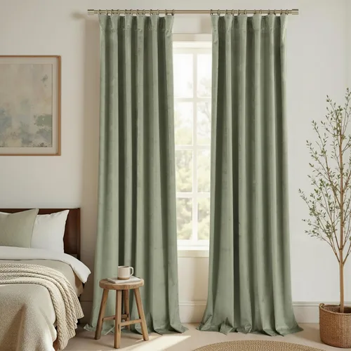 Vista 34 de Cortinas de terciopelo con trabilla trasera de 52 x 63 pulgadas de color naranja quemado de KOUFALL