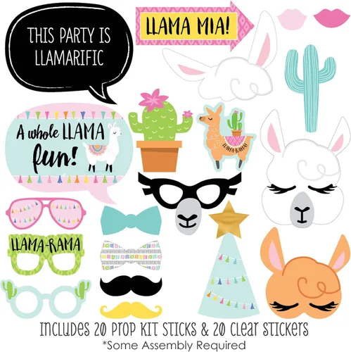 Vista 2 de Big Dot of Happiness Whole Llama Fun - Kit de accesorios para cabina de fotos para baby shower o fiesta de cumpleaños, 20