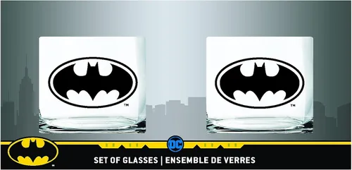 Vista 2 de Vasos de whisky Batman, capacidad de 10 onzas, diseño clásico, base pesada