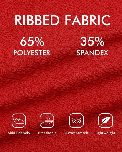 Vista 4 de Charmo Conjunto de bikini acanalado de cintura alta para mujer, traje de baño de dos piezas con cuello redondo recortado traje de baño deportivo
