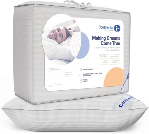 Vista 5 de Continental Bedding Almohada de Plumón de Ganso Serenity Plumón Blanco Húngaro 700 Fill Power Funda de Algodón Damasco 400TC Fabricado