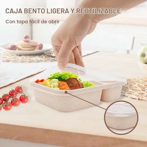 Vista 5 de Paquete de 4 cajas de almuerzo Bento, contenedores de preparación de comida de 2 compartimentos con tapas, aptos para microondas y lavavajillas