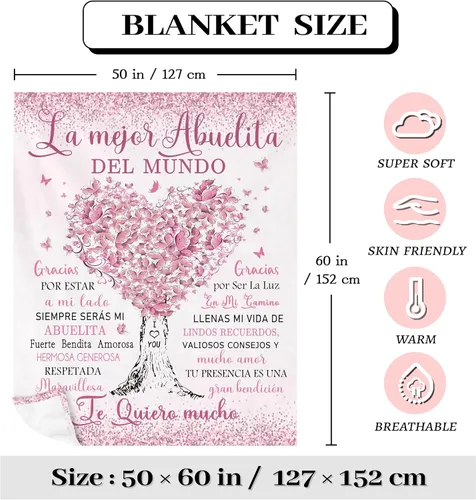 Vista 2 de Regalos de Abuela, regalos para Abuela, regalos para abuela en español, regalo de Abuelita, regalo para manta de Abuela de 60 x 50 pulgadas