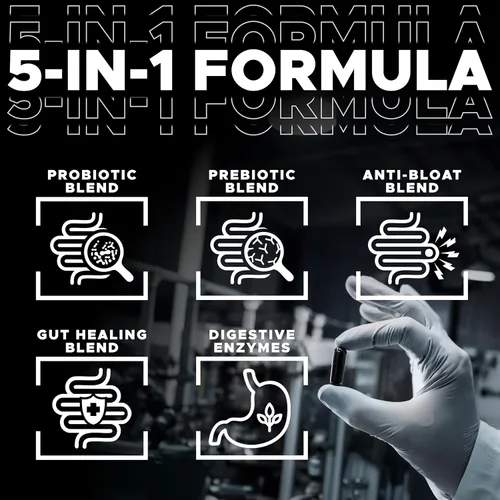 Vista 2 de Fórmula digestiva 5 en 1 para la salud intestinal: probióticos, prebióticos, enzimas, curación intestinal y alivio de la hinchazón con 53
