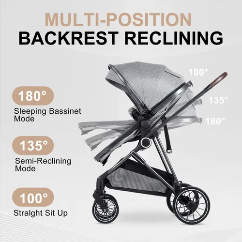 Vista 6 de Cochecito de bebé 2 en 1 con modo moisés – Cochecito plegable para recién nacidos con asiento reversible – para niños pequeños de 0 a 36 meses
