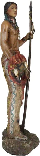 Vista 4 de Ebros Gift Gran nativo americano indio águila guerrero tribal héroe tribal con lanza y escudo de guardia de pie 22 pulgadas de alto, estatua como