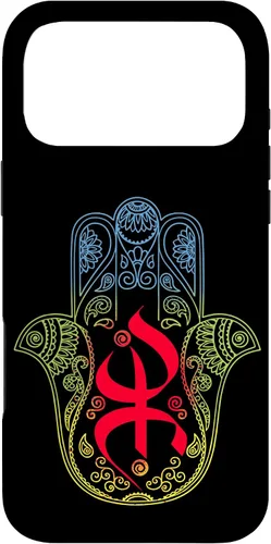 Vista 22 de Funda para iPhone 13 Pro Max Khamsa Amazigh Berber con símbolo de Yaz con colores vibrantes de la bandera