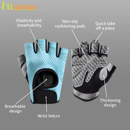 Vista 3 de Guantes de ciclismo para hombres y mujeres, sin dedos, transpirables, guantes de ciclismo antideslizantes que absorben los golpes, acolchados