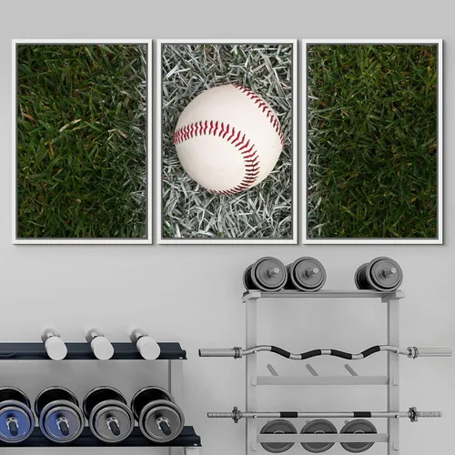 Vista 601 de wall26 Lienzo enmarcado para pared, juego de arte de primer plano, detalles de costuras de béisbol, atletas deportivos, fotografía, moderno