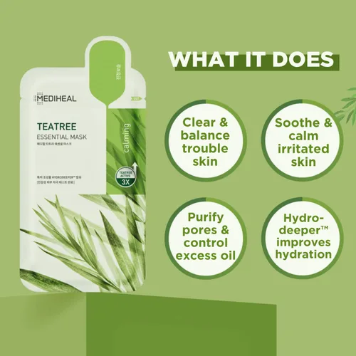 Vista 3 de Mediheal Oficial Mejor Máscara de Hoja Coreana - Máscara Facial Esencial de Colágeno y Árbol del Té, 20 Hojas, Lifting, Reafirmante, Calmante
