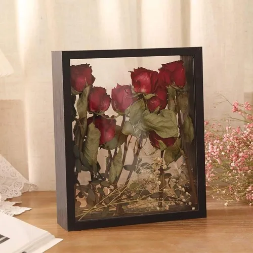 Vista 5 de XIYUAN Soporte de exhibición de flores secas de madera, marco de fotos decorativo flotante, transparente de doble cara, recuerdo de escritorio