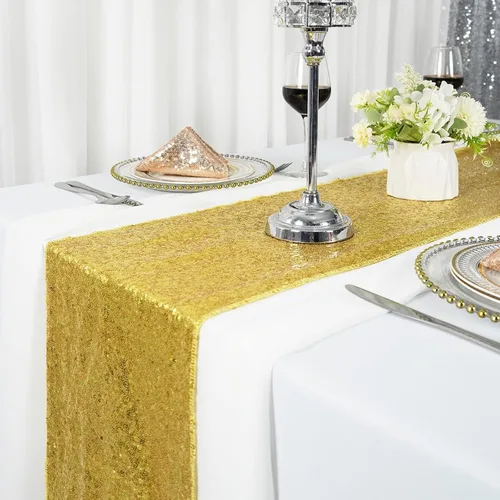 Vista 3 de Poise3EHome Camino de mesa de lentejuelas doradas, manteles de mesa brillantes para baby shower, fiesta, boda, decoración de mesa de pastel