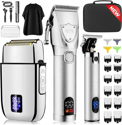 Vista 8 de Suttik Juego de cortapelos profesional para hombres, kit de peluquería y recortadora, afeitadoras eléctricas de aluminio para hombres con estuche