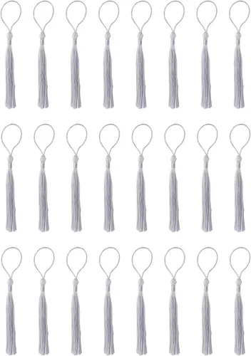 Vista 8 de SOWAKA 30 piezas de mini borlas suaves con lazo para manualidades, proyectos de manualidades, aretes, fabricación de joyas, recuerdo, graduación