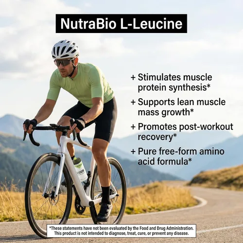 Vista 5 de NutraBio L-leucina 100% pura, recuperación y apoyo muscular, aminoácido de forma libre fermentada naturalmente, vegano, sin OMG, sin gluten
