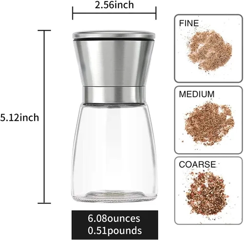 Vista 6 de Herda Molinillo de sal y pimienta, coctelera recargable de acero inoxidable cepillado 304, molinillo de sal marina y pimienta de cerámica ajustable