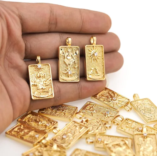 Vista 4 de Encantos para hacer joyas con tarjetas de tarot, exquisito collar de sol, dije de luna, suministros para hacer joyas de bricolaje 22 piezas/oro
