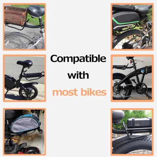 Vista 7 de Portaequipajes trasero para bicicleta con abrazadera de liberación rápida, estante retráctil de carga de bicicleta de aleación de aluminio, marco