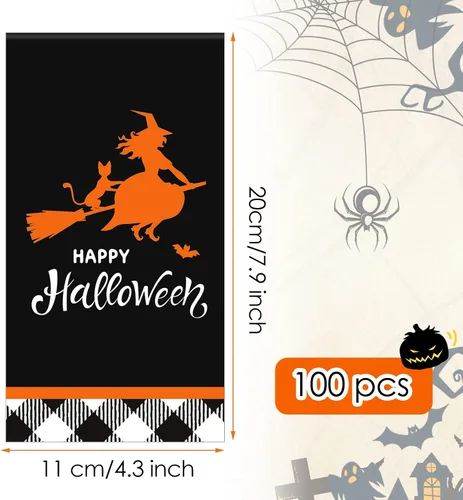 Vista 2 de 100 servilletas de papel de Halloween con diseño de bruja de Halloween, servilletas de cóctel desechables, servilletas de cóctel para cena, toalla