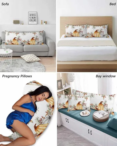 Vista 6 de Fundas de almohada de Acción de Gracias, tamaño Queen, 2 paquetes de fundas de almohada suaves para sofá, sofá de cuerpo largo, funda de cojín