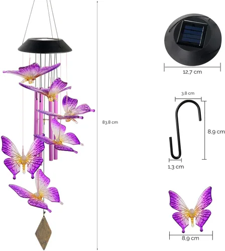 Vista 7 de Campanillas de viento solares de mariposas, nuevo regalo para todas las mamás/papás/mujeres/abuelas/hijas/tías/amigas/esposas y hermanas. Decoración