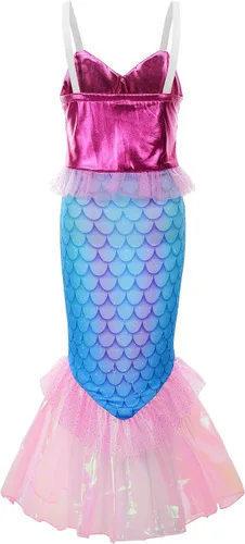 Vista 2 de Melaura Disfraz de sirena rosa para niñas vestido de fiesta de cumpleaños con accesorios