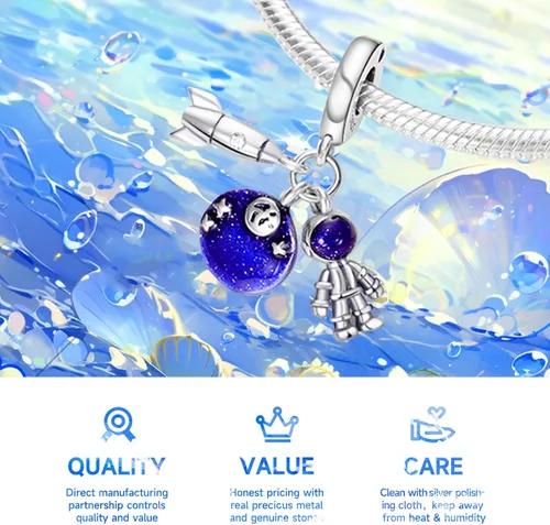 Vista 5 de Abalorios de plata de ley 925 para pulseras y collares, pulseras solares con dije de estrella de mar y estrella, conchas de estrella de mar