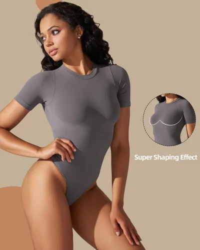 Vista 5 de Women's Bodysuit Shapewear, Tummy Control Body Shaper, Round Neck Short Sleeve Soft Thong Jumpsuit
