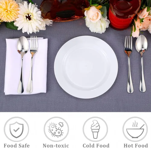 Vista 4 de Sieral 200 platos desechables de plástico con borde, platos de plástico duro para ensalada y postre de 7.5 pulgadas, platos resistentes para cenas