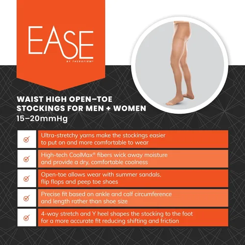 Vista 3 de Ease - Medias de compresión suaves y opacas con punta abierta, 15-20 mmHg