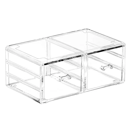 Vista 9 de Cq acrylic Organizador de maquillaje apilable con 3 cajones, organizador de cajones transparente para mostrador de tocador, organizador
