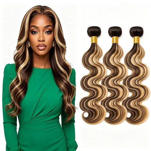 Vista 215 de P4613 Cabello humano rizado onda profunda marrón y paquetes mixtos 8 10 12 P4613 Ombre Marrón-Rubio-DP