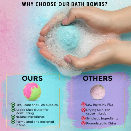 Vista 3 de Bombas de baño para mujer, relajantes con mensajes inspiradores, 12 bombas de baño naturales y orgánicas con aceites esenciales y manteca de karité