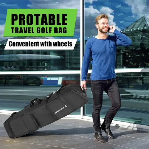 Vista 7 de DAREKUKU Bolsa de viaje de golf con varilla de soporte ajustable, funda de viaje portátil para club de golf con ruedas para aerolíneas, resistente