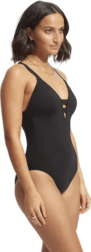 Vista 3 de Seafolly Collective Deep V One Piece Negro AUS 10 (US Women's 6)