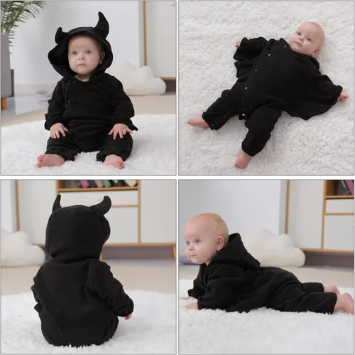 Vista 3 de Mameluco de Halloween para bebés y niñas, de una pieza, con capucha, lindo mono para cosplay