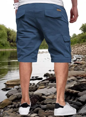 Vista 2 de JMIERR Pantalones cortos de sarga para hombre con cordón de algodón clásico elástico con 6 bolsillos