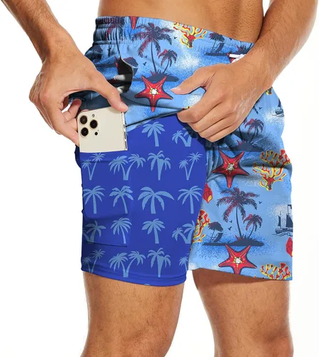 Vista 2 de AUISS Traje de baño para hombre, diseño de calavera con bandera estadounidense, pantalones cortos de natación con bandera de Estados Unidos
