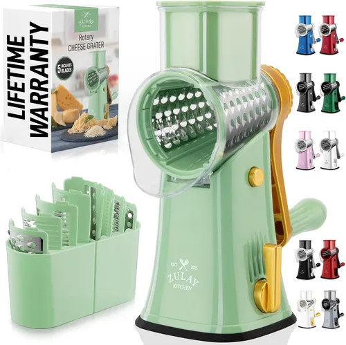 Vista 24 de Zulay Kitchen Rallador Rotativo de Queso de 5 Cuchillas Rallador de Queso - Rallador de Queso Manual de Manivela con Succión Reforzada y 5 Tambores