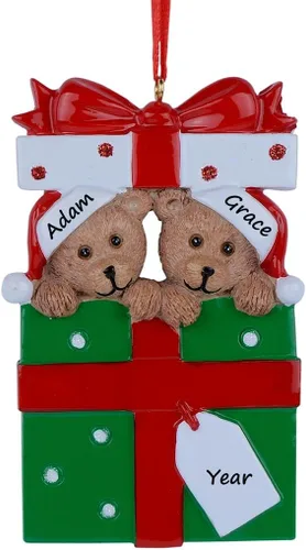 Vista 2 de Adornos de Navidad familiares personalizados 2023 – Adorno de Navidad de familia de 2 osos – Decoración de árbol de caja de regalo de oso