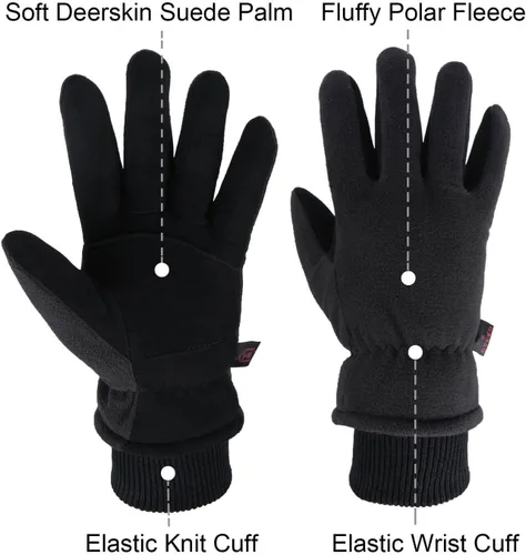 Vista 3 de OZERO Guantes de invierno -30 F de piel de ciervo a prueba de frío de piel de ciervo aislados, resistentes al agua, guantes térmicos para conducir
