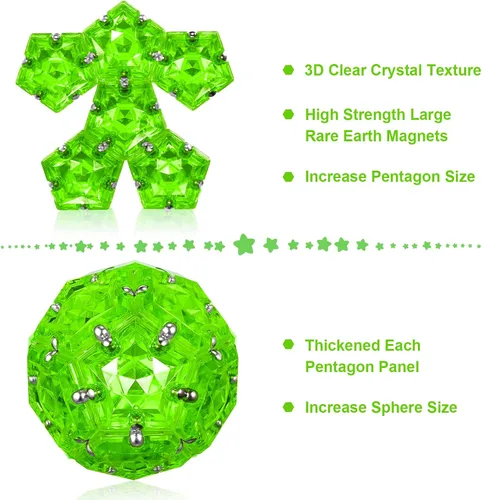 Vista 2 de LAFFTRAK - Esfera magnética antiestrés con imanes, juguetes sensoriales - Verde brillante cristalino; juego de 12 piezas - Creatividad más allá