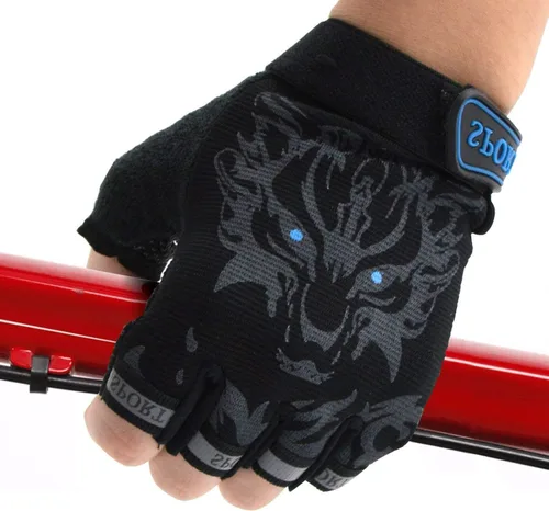 Vista 7 de Guantes de ciclismo sin dedos para niños y niñas con medio dedo, guantes de equitación para deportes al aire libre, guantes de gel antideslizantes