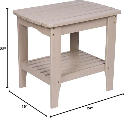 Vista 3 de Shine Company Long Island Mesa auxiliar rectangular de madera maciza, mesa auxiliar Adirondack para exteriores, piedra gris